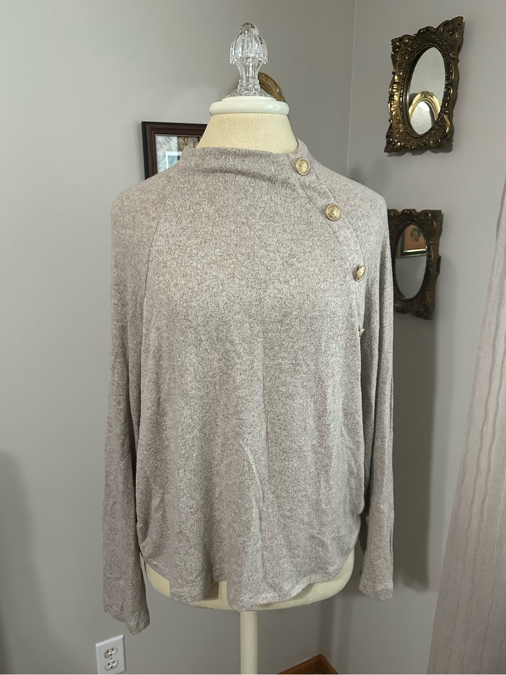 H&M Taupe Button-Shoulder Knit Sweater